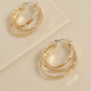 Womens Textured Triple Hoop Earrings - Gold - One Size, Gold