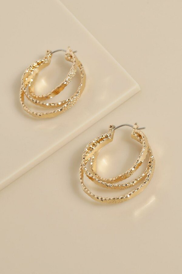 Womens Textured Triple Hoop Earrings - Gold - One Size, Gold