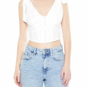 Women's Tie-Strap Bustier Crop Top in White, XL