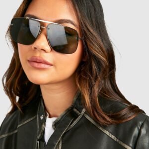 Womens Tinted Oversized Aviator Sunglasses - Black - One Size, Black