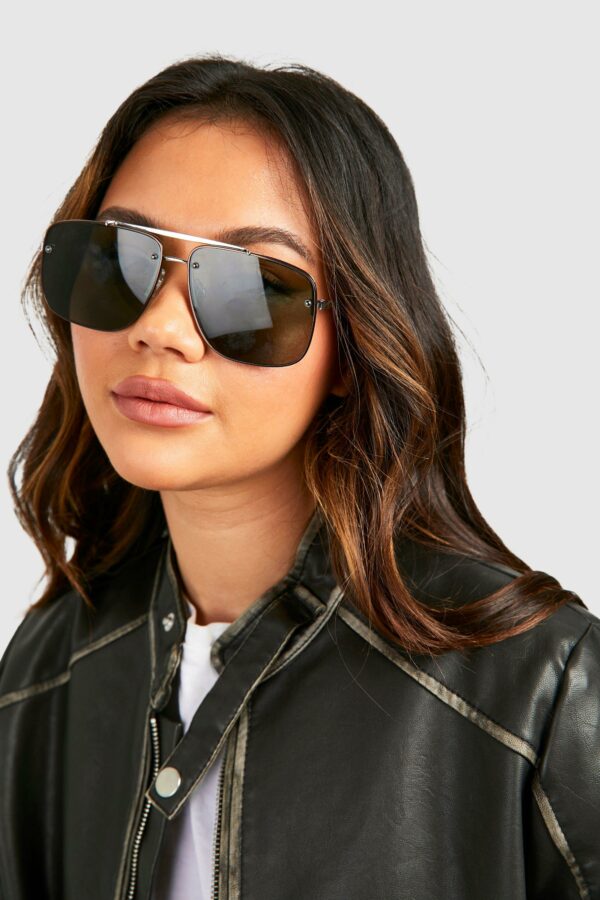 Womens Tinted Oversized Aviator Sunglasses - Black - One Size, Black