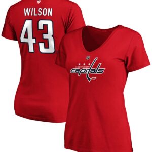 Women's Tom Wilson Red Washington Capitals Authentic Stack Name and Number V-Neck T-shirt - Red