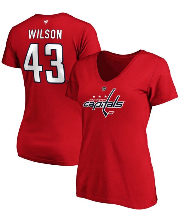 Women's Tom Wilson Red Washington Capitals Authentic Stack Name and Number V-Neck T-shirt - Red