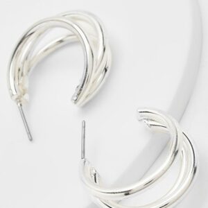 Womens Triple Cut Out Hoop Earrings - Grey - One Size, Grey