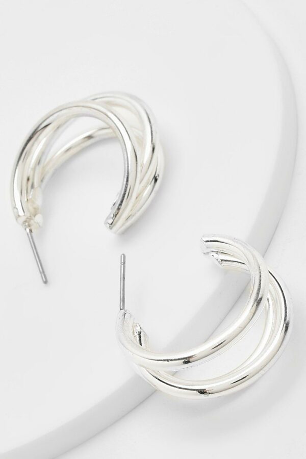 Womens Triple Cut Out Hoop Earrings - Grey - One Size, Grey