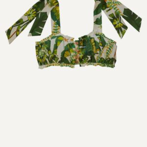 Women's Tropical Forest Off-White Knot Crop-Top