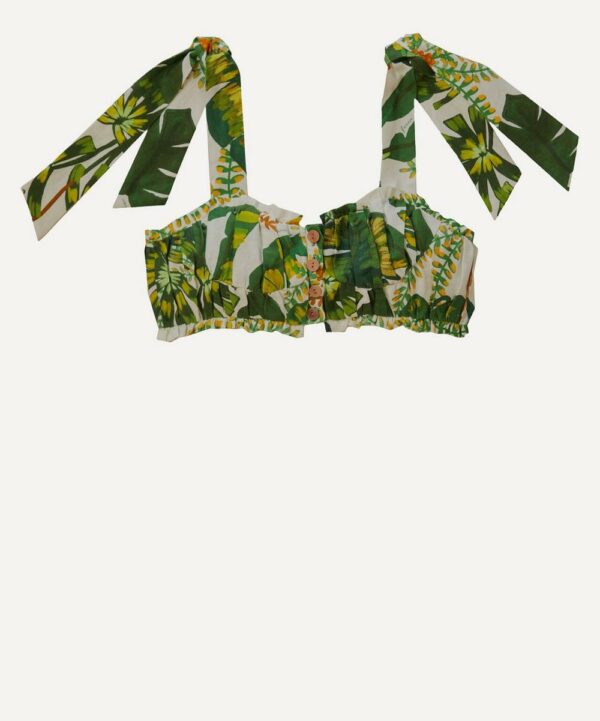 Women's Tropical Forest Off-White Knot Crop-Top