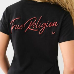 Women's True Logo V T-Shirt | Black | Size Medium | 100% Cotton | True Religion