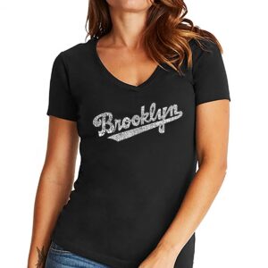 Women's V-neck Word Art Brooklyn Neighborhoods T-shirt - Black