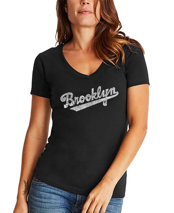 Women's V-neck Word Art Brooklyn Neighborhoods T-shirt - Black