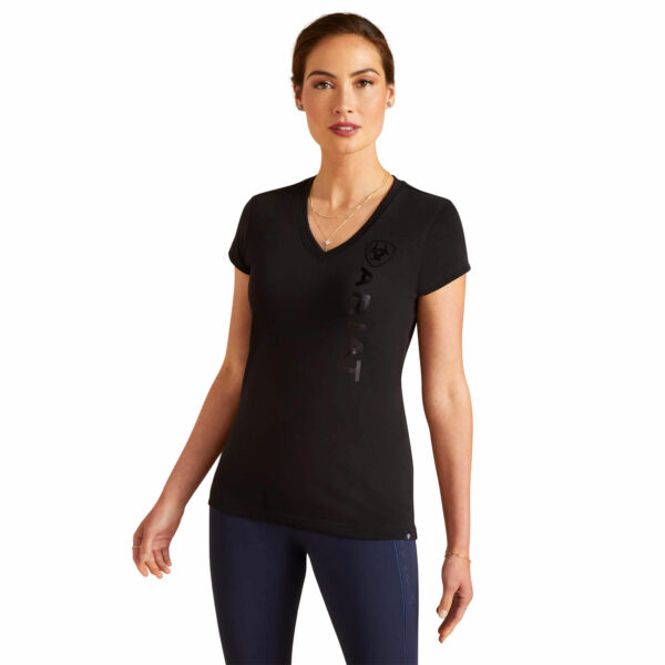 Women's Vertical Logo V T-Shirt in Black, Size Small, by Ariat