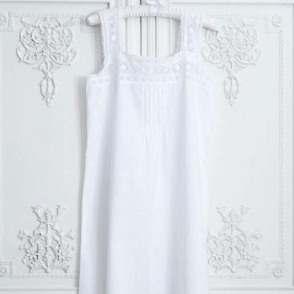 Women's White Cotton Nightdress Lace Chemise, White