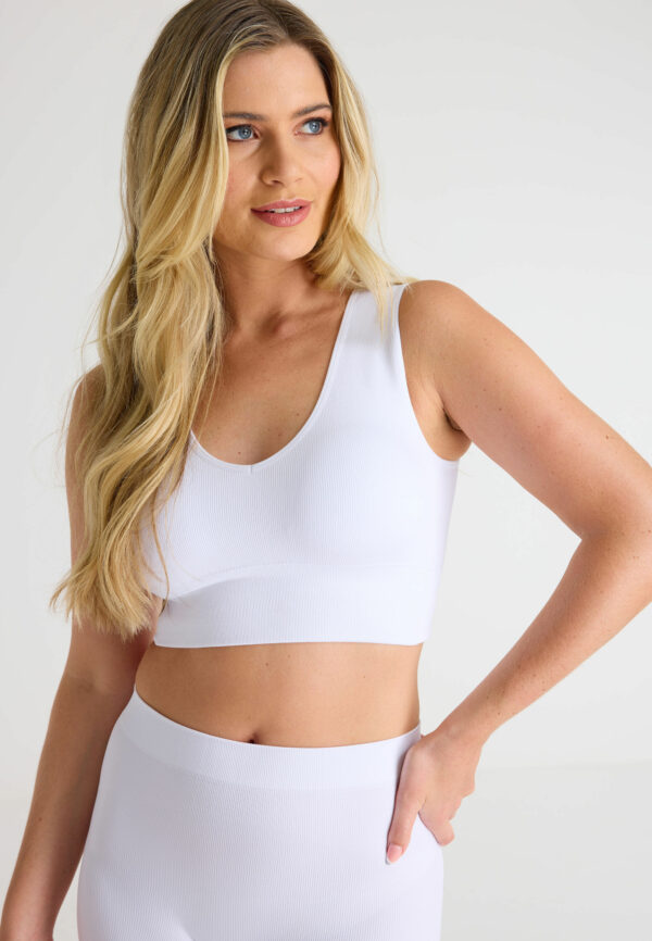 Womens White V Neck Rib Crop Top