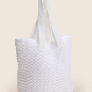 Womens White Woven Beach Bag