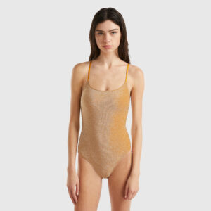 Benetton, One-piece Swimsuit With Lurex, size 34, Mustard, Women