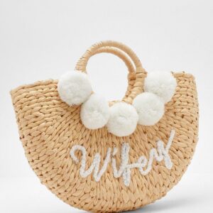 Womens Wifey Straw Beach Bag - Beige - One Size, Beige