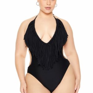 Women's Fringe One-Piece Swimsuit in Black, 4X