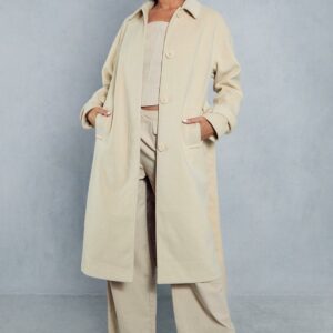 Womens Wool Look Belted Midi Trench Coat - stone - 10, Stone