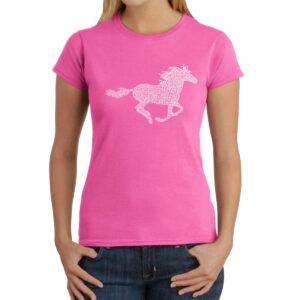 Women's Word Art T-Shirt - Horse Breeds - Pink