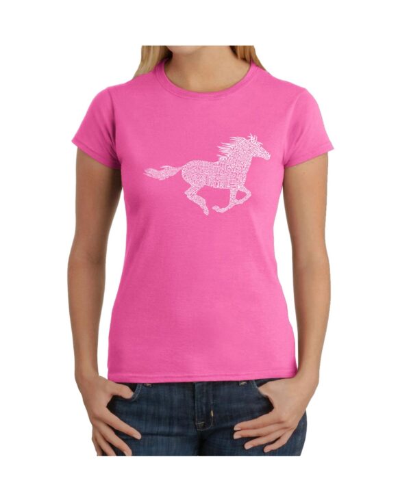 Women's Word Art T-Shirt - Horse Breeds - Pink