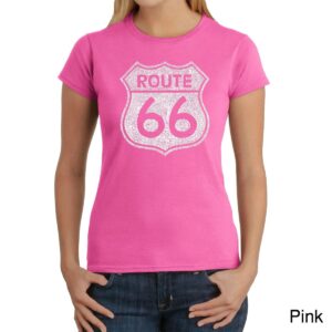 Women's Word Art T-Shirt - Route 66 - Pink