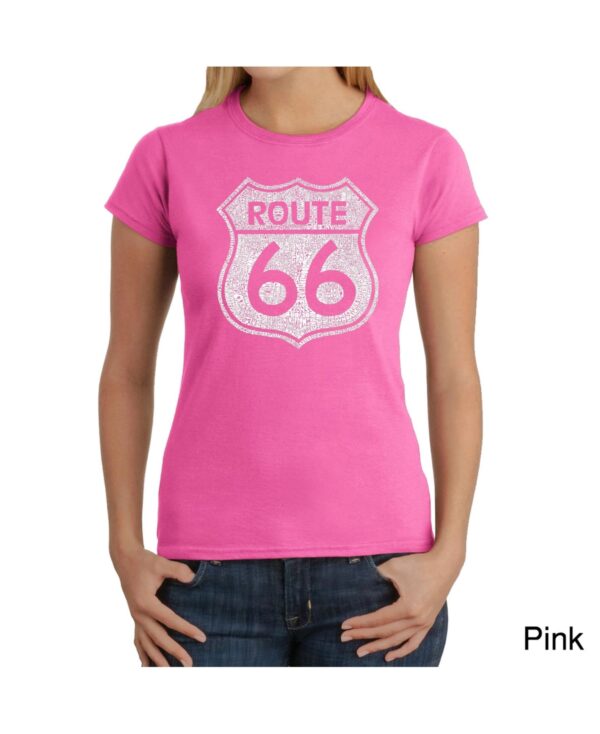 Women's Word Art T-Shirt - Route 66 - Pink