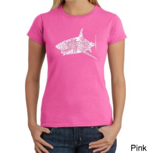 Women's Word Art T-Shirt - Species of Sharks - Pink