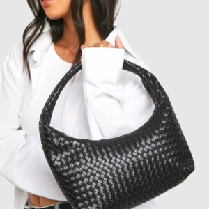 Womens Woven Shoulder Bag - Black - One Size, Black