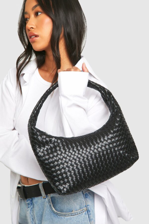 Womens Woven Shoulder Bag - Black - One Size, Black