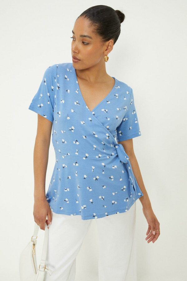 Womens Wrap Detail Short Sleeve Top