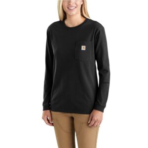 Women's X-Large Black Cotton Workwear Pocket Long Sleeve T-Shirt