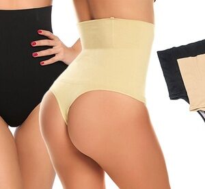 Women'sHigh Waist Cincher Shapewear Slimmer Tummy Control Thong Panty M/L Beige