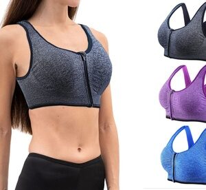 Women'sZip Front Sports Bra Wireless Bra Active Yoga Sports Bras XL Purple