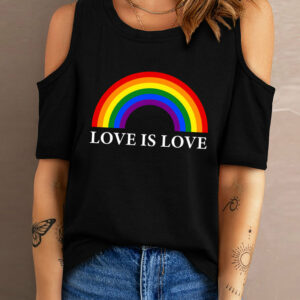 Women¡¯s Rainbow LGBT T-Shirt Tops Pride Love Is Love Cold Shoulder T Shirt