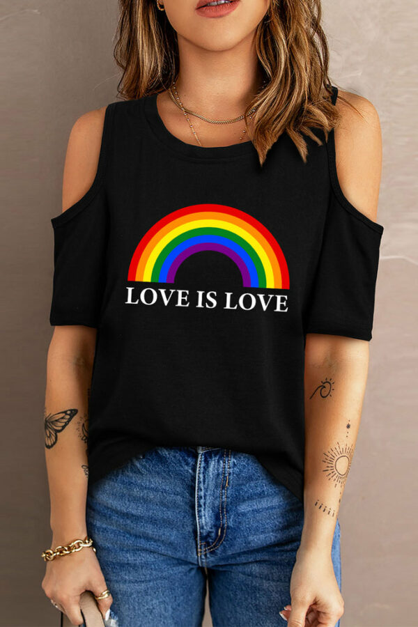 Women¡¯s Rainbow LGBT T-Shirt Tops Pride Love Is Love Cold Shoulder T Shirt