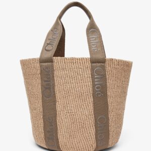 Woody raffia dark nut tote bag