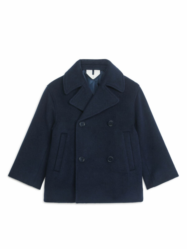 Wool Blend Pea Coat - Blue