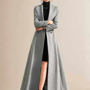 Wool Coat For Woman Gray Sash Winter Warm Outerwear 2024