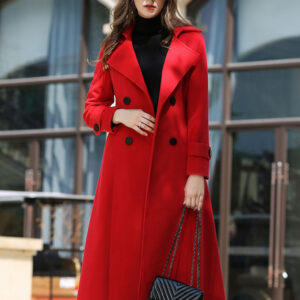 Wool Coat For Woman Sash Ture Red Winter Outerwear 2024