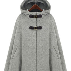 Wool Poncho Coat Hooded Women Oversized Grey Winter Coat