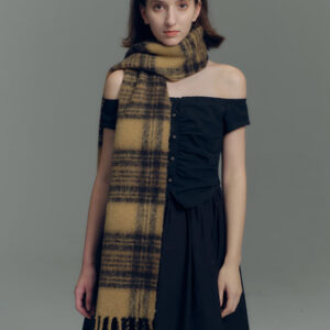 Wool Scarf Plaid With Fringe Classic Vintage Fall Winter Wrap For Women