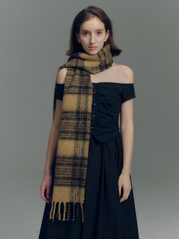 Wool Scarf Plaid With Fringe Classic Vintage Fall Winter Wrap For Women