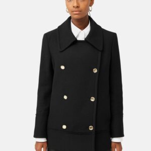 Wool Twill Longline Pea Coat Black