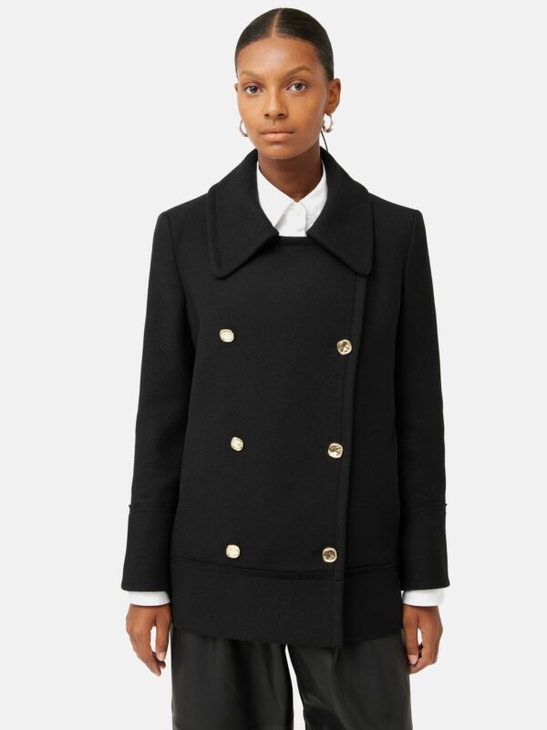 Wool Twill Longline Pea Coat Black