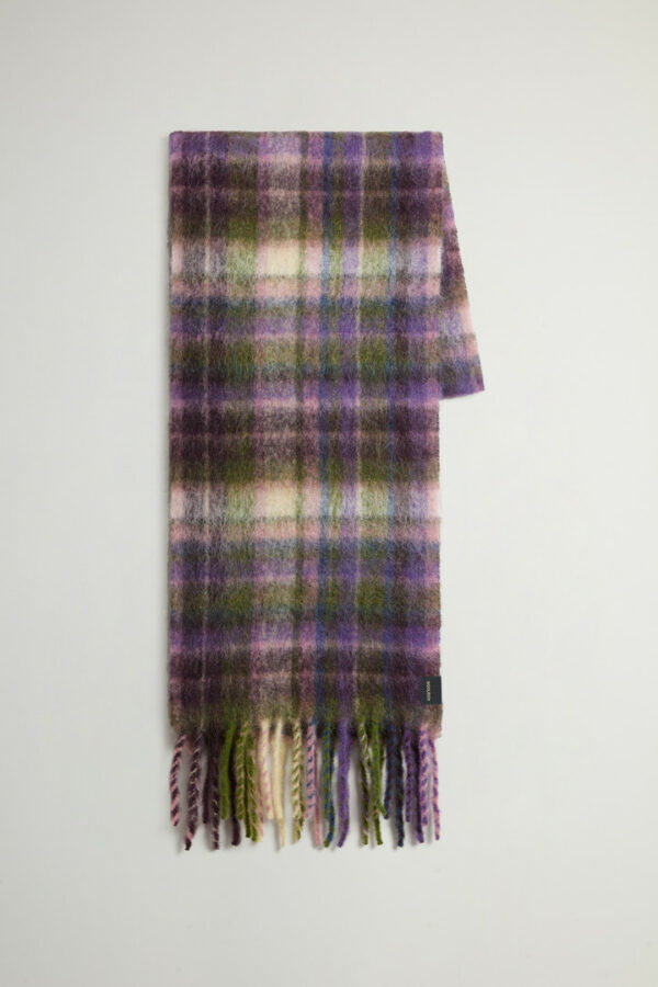 Woolrich Woman Alpaca, Mohair and Virgin Wool Scarf with Checked Pattern Lilac Size ONE