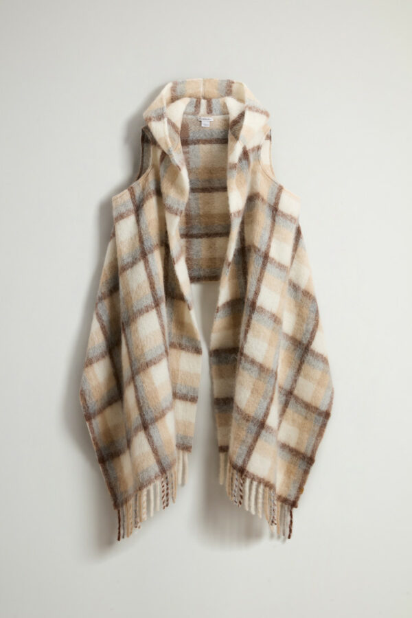 Woolrich Woman Hooded Cape Scarf in Alpaca, Mohair and Virgin Wool Beige Size ONE