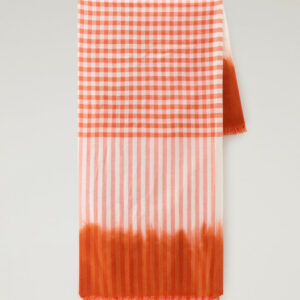 Woolrich Woman Wool and Cotton Blend Scarf with Micro-Check Pattern Orange Size ONE