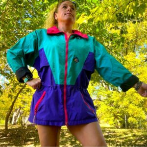 Woolrich Woolen Mills 90's Woolrich Neon Color Block Windbreaker Jacket Waist Cinch in Purple, Women's (Size Large)