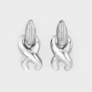 X Drop Cubic E Earrings in White Gold Plated Brass