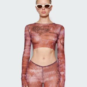 X Knwls Printed Scratch Wood Crop Top